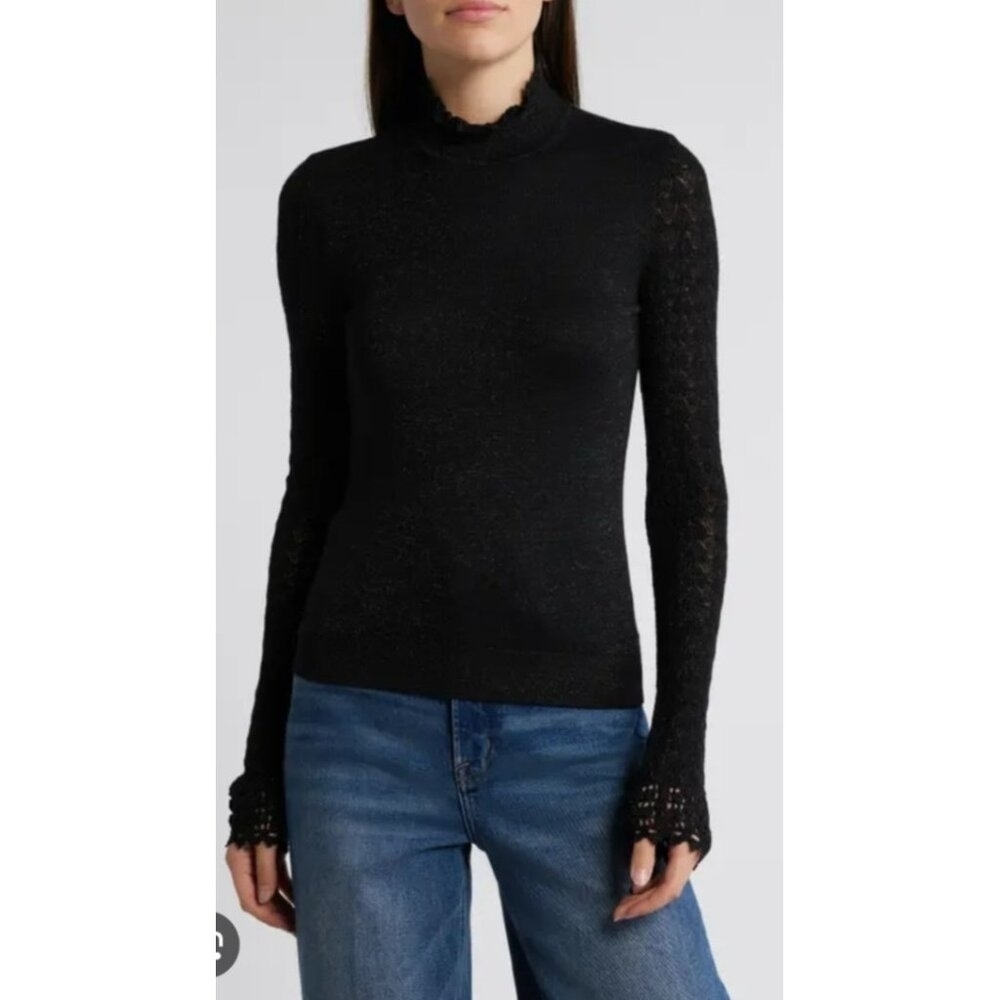 Co Turtleneck Sweater wool blend Womens Black Size S